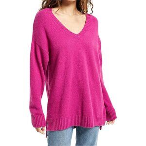 Z SUPPLY Autumn Oversize VNeck Sweater Sz L Magenta Pink Tunic Cotton Knit Blend
